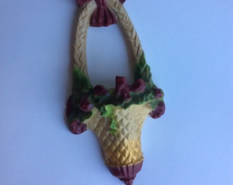 Vintage Chalkware Basket, Wall Hanging