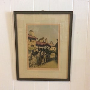 Antique Framed Lithograph, Street in Tyrol