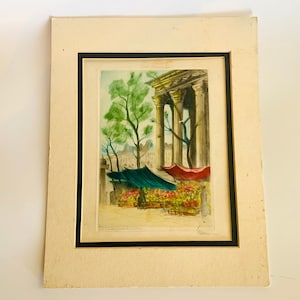 Vintage Original Art Print, Paris le Marche aux Fleurs de la Madeleine