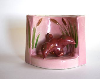 Vintage Wall Handing Planter, Pink, Duck