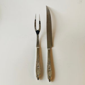 Vintage Silve Metal Carving Set, Knife and Fork