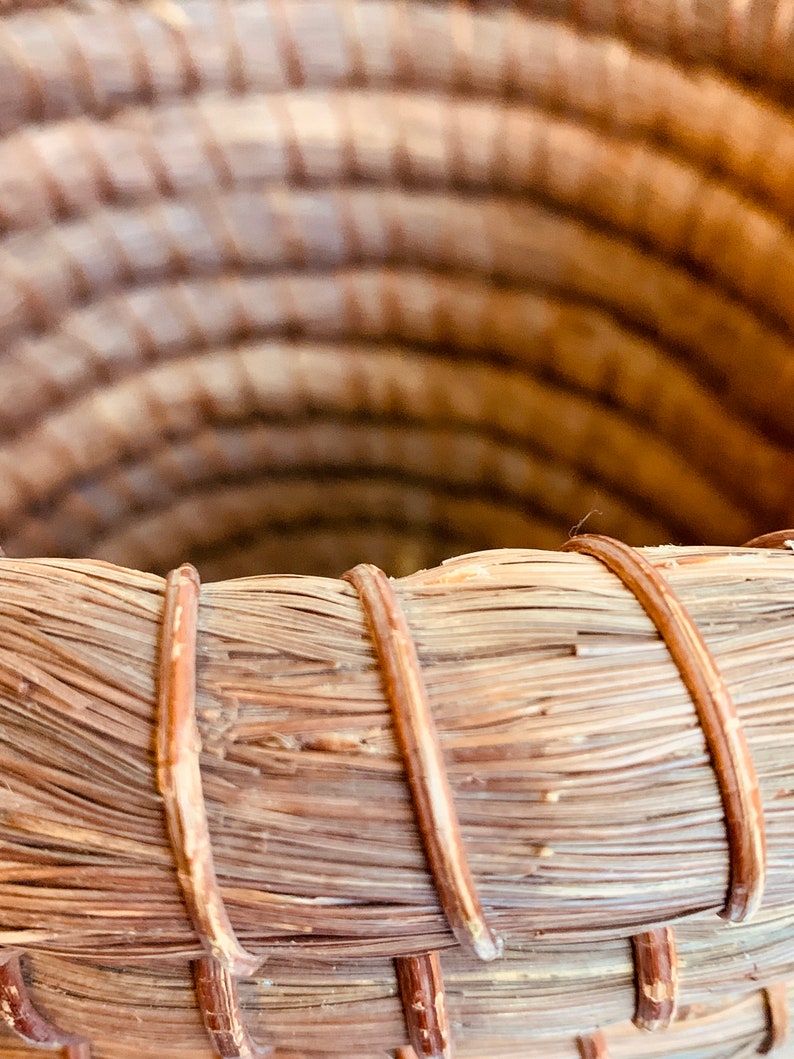 Vintage Coiled Grass Basket Folk Art Etsy