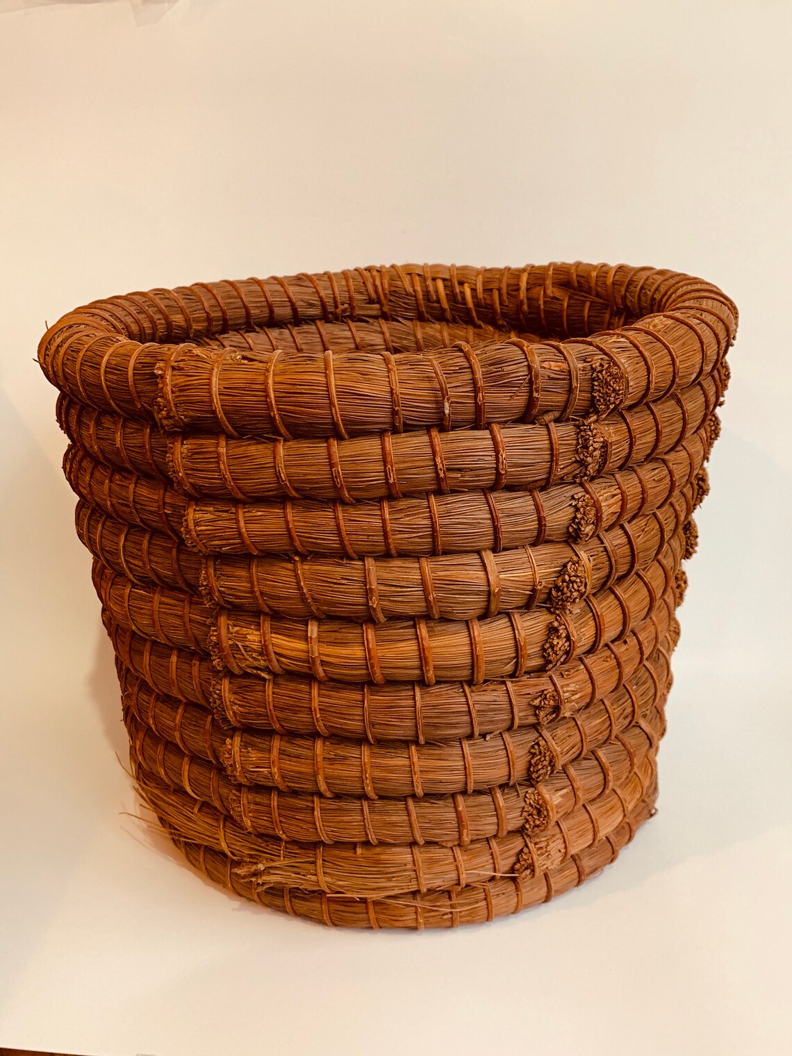 Vintage Coiled Grass Basket Folk Art Etsy