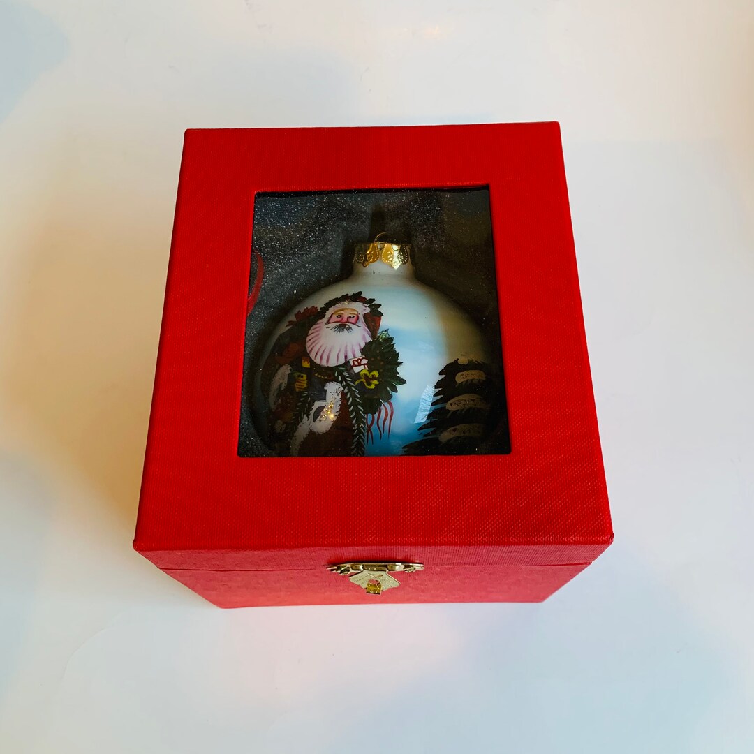 Vintage Reverse Painted Glass Christmas Ornament, Santa, With Box Etsy