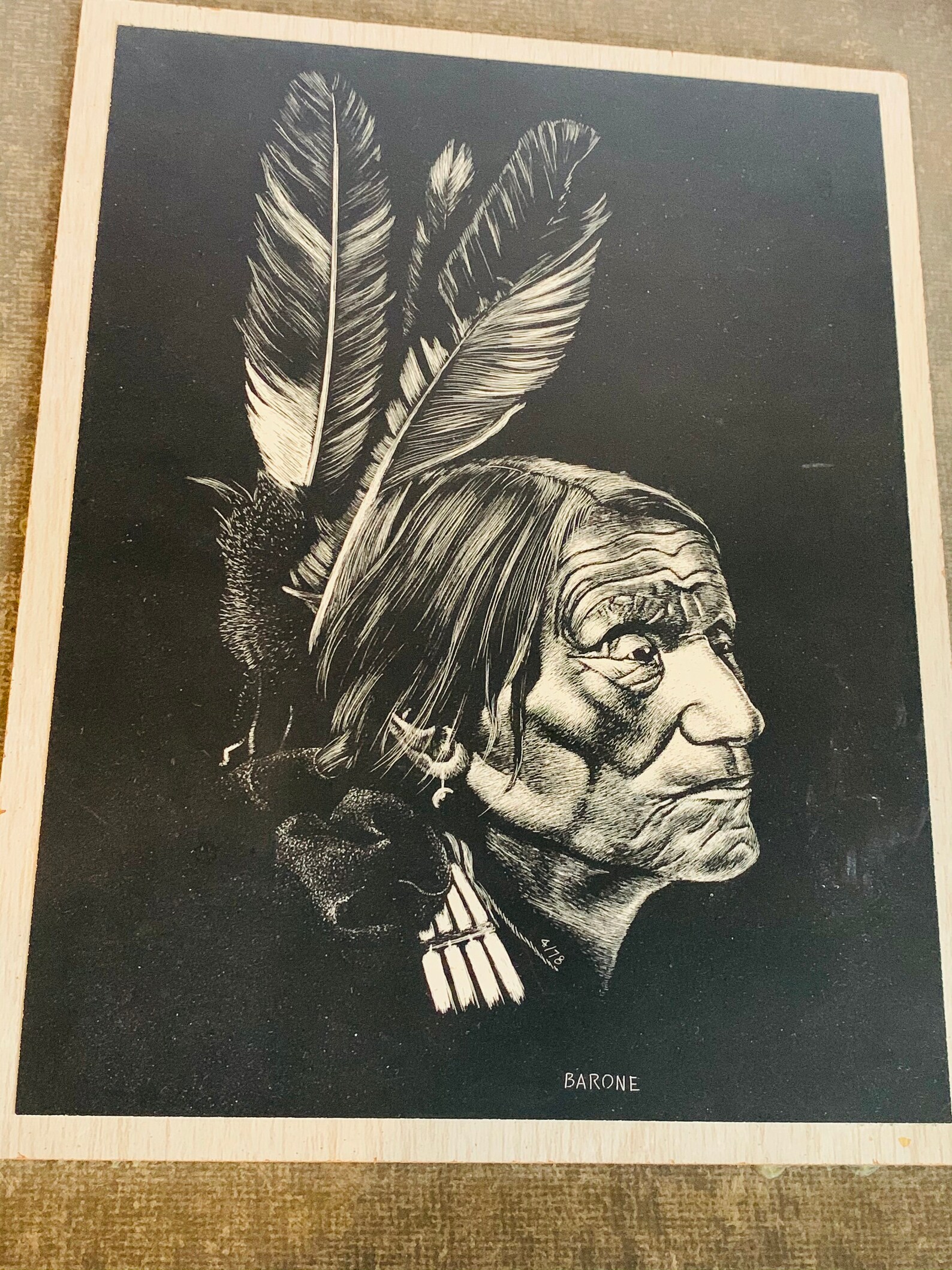 Vintage Framed Scratchboard Drawing by Ray Barone Etsy