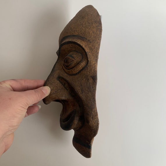 Vintage Decorative Pottery Face Mask, Signed - image 3