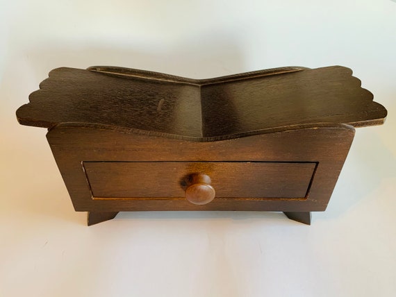Vintage Wooden Jewelry Box, Folk Art