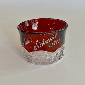 Antique Cranberry Crystal Souvenir Cup, 1903, Ruby Flash Glass