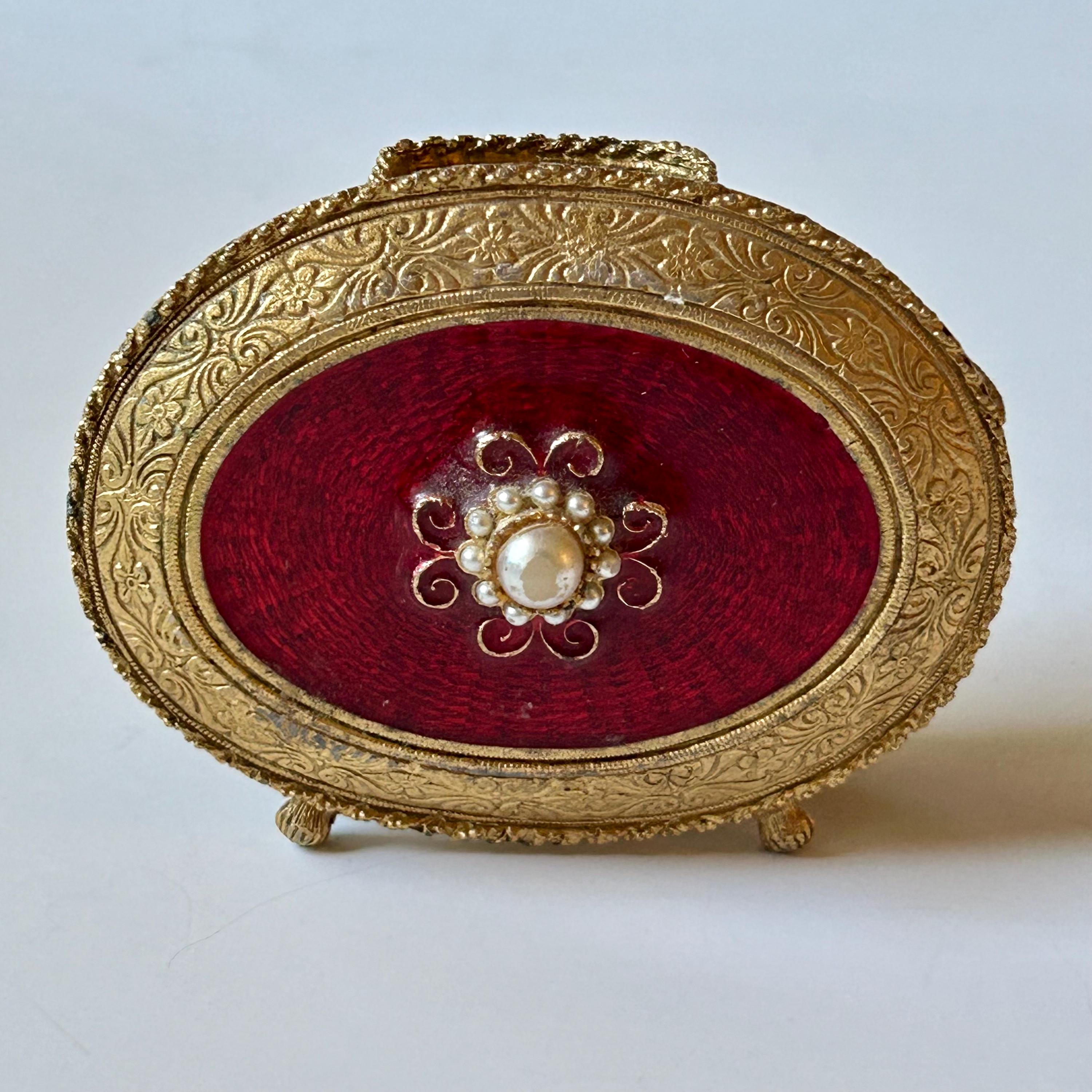 Vintage Lipstick Storage, Display, Gold Metal, Red Enamel, Italian Style