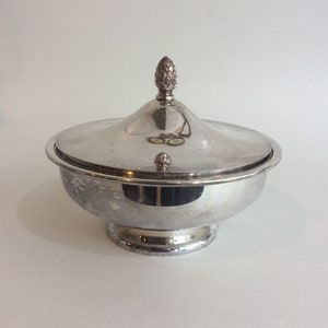 Vintage Covered Silver Metal Dish, Artichoke Finial