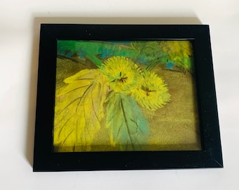 Vintage Original Framed Oil Pastel, Floral