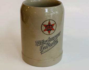 Vintage Stoneware Mug, Wurzburger Hofbrau, With Logo in Color