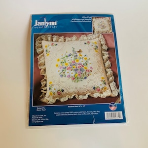 Vintage Janlynn Embroidery Kit, Wildflowers and Butterfly, New in Package