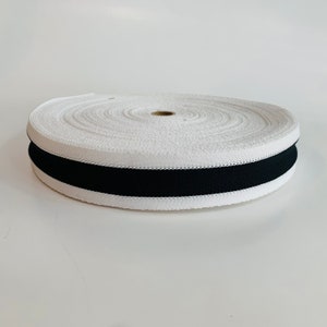 Vintage Ribbon, White with Black Stripe, Elastic Stretch