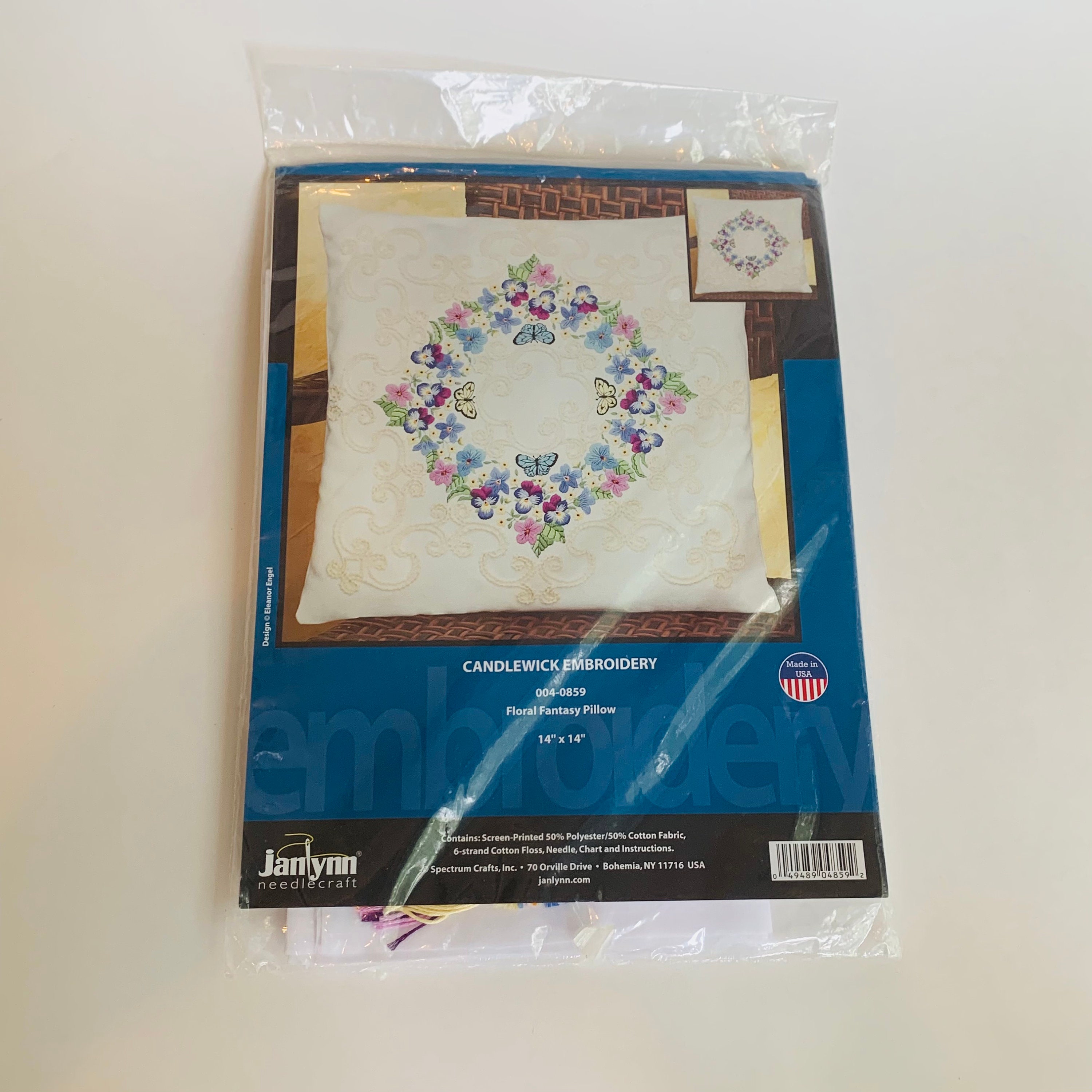 Janlynn Crewel Embroidery Kit, Floral Fantasy Pillow, White 