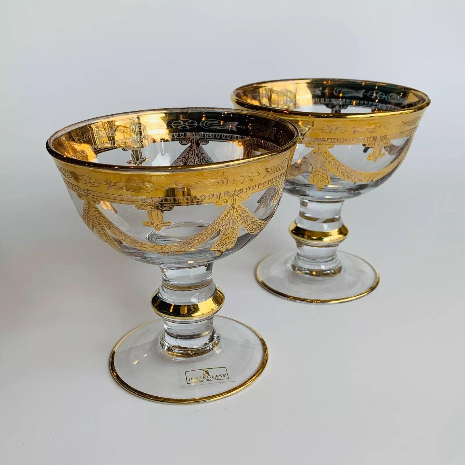【アンティーク】インターグラス イタリア プレート 24KT ゴールド Amazon.com | Italian Crystal Wine Glasses, Vintage Design