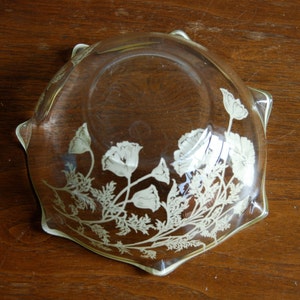 Vintage Glass Bowl, Reverse Silver Floral Painting image 4