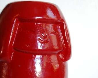 Vintage Pottery Kokeshi Doll in Bright Red