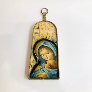 Vintage Madonna and Child by J Pifarre, Tile, Metal, Mid Century