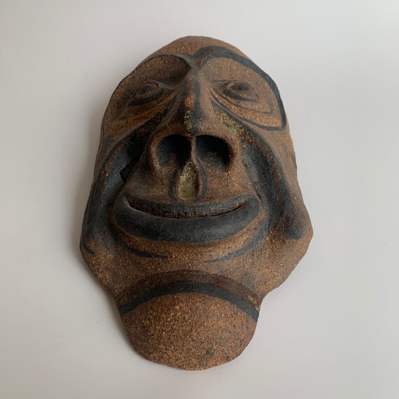 Vintage Decorative Pottery Face Mask, Signed - image 2