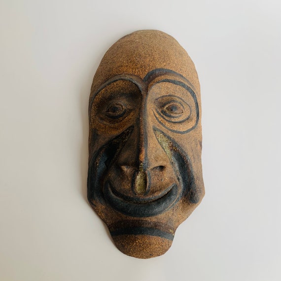 Vintage Decorative Pottery Face Mask, Signed - image 1