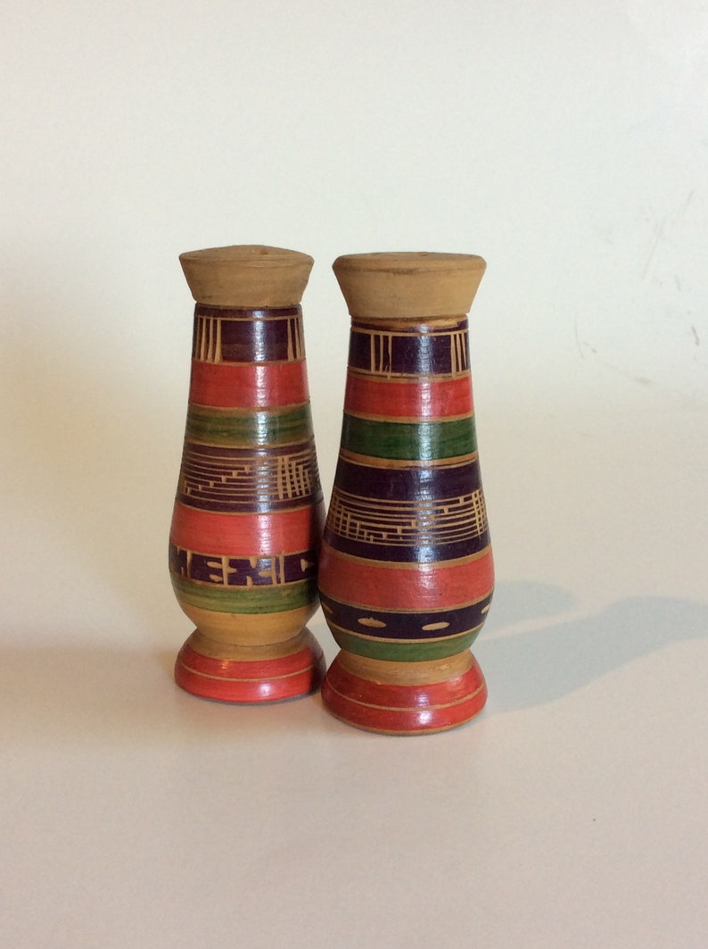 Vintage Wooden Salt And Pepper Shakers Mexico Image 0