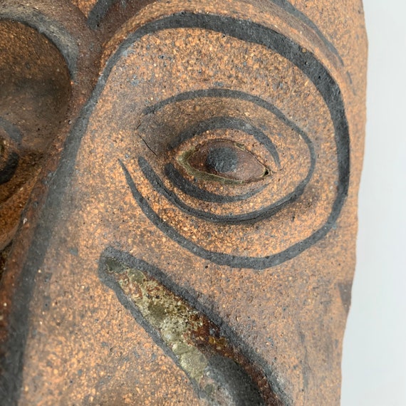 Vintage Decorative Pottery Face Mask, Signed - image 6