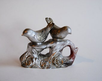 Vintage Bird Salt and Pepper Shakers, Silver Plastic, Birds on a Branch