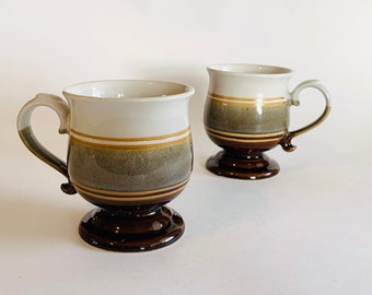 Vintage Pair of Stonewear Footed Coffee Mugs, Made in Japan