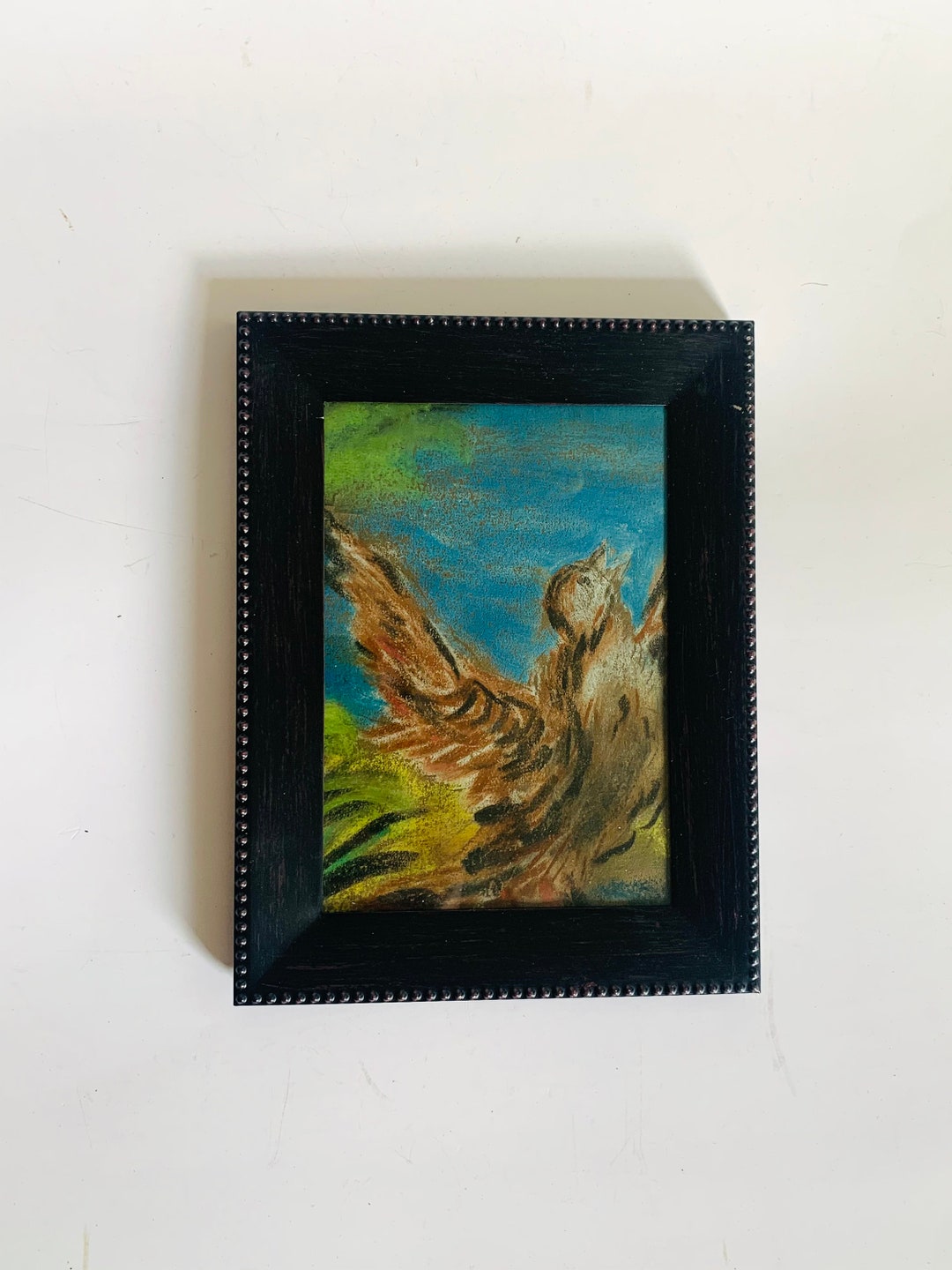 Vintage Original Framed Oil Pastel Bird - Etsy