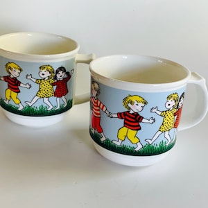 Pair of Vintage Gustavsberg Bone China, Noisy Village Cups