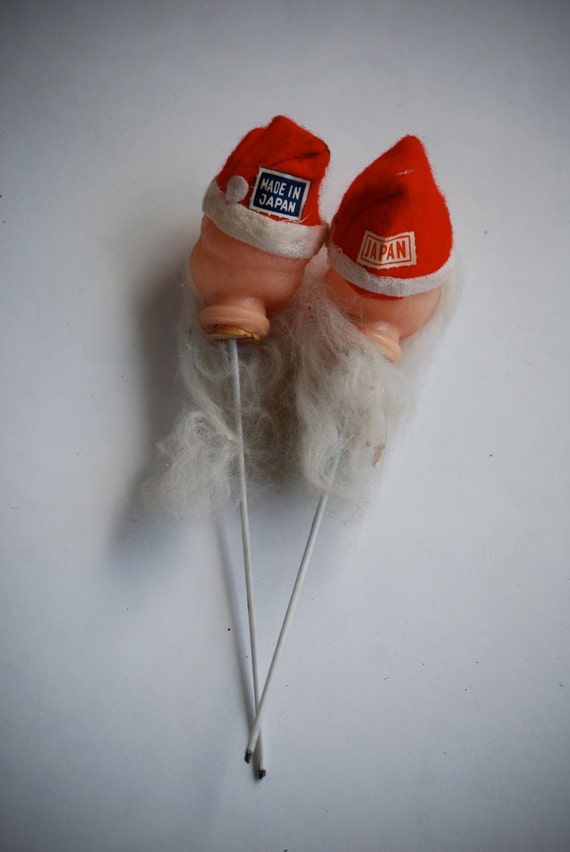 Vintage Santa Christmas Floral Picks, Japan, Kitsch 