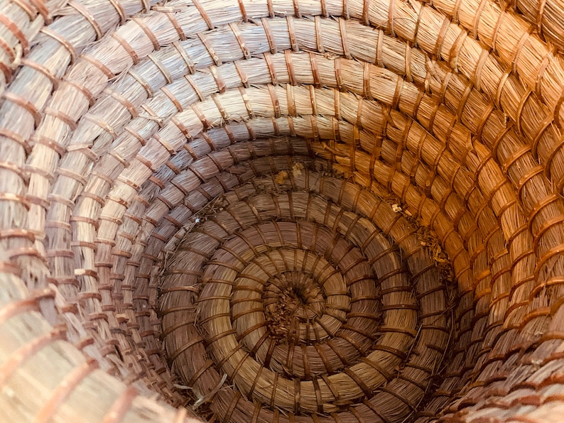 Vintage Coiled Grass Basket Folk Art Etsy