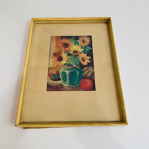 Vintage Framed Dutch Still Life Print, Sunflowers