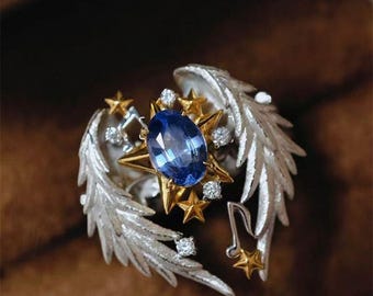Guardian Angel Wing Ring | Blue Gem Starry Protection Jewelry