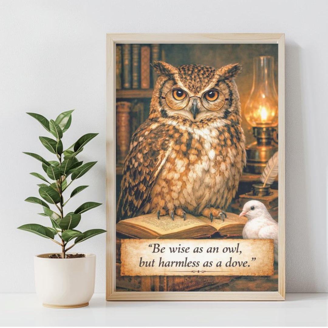 Wise Owl and Gentle Dove Inspirational Wall Art | Vintage Quote Print ...