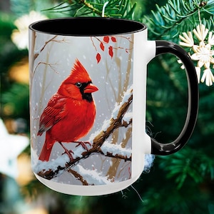 Cardinal Bird Mug – Red Winter Cardinal Coffee Cup, Nature Lover Gift, Holiday Birdwatcher Mug, Charming Cardinal design, Cardinal lovers