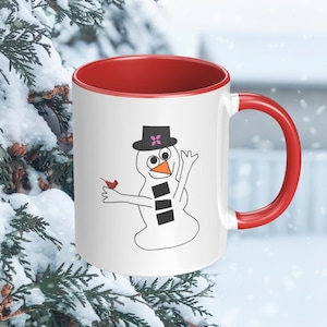 Cheery Snowman Coffee Mug: Two-Toned Ceramic Holiday Cup