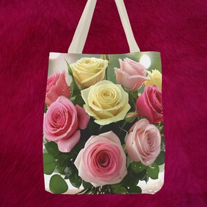 Roses Tote Bag - Für den täglichen Gebrauch, Geschenk für sie, Shopping, Strand, besondere Anlässe, Rose Design, Floral Tote, bunte Tasche, Geschenkidee