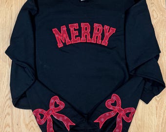 Merry side bow cut out sweatshirt plaid pullover sweatshirt side bow trendy coquette Christmas sweatshirt side bow holiday pullover