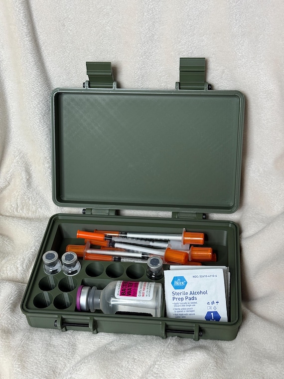 Peptide Supplies Case for Storage - (holds up to 10 3ml Vials or 6 3ml + 2 8ml Vials, Bacteriostatic Water, Needles, & Alcohol Wipes)