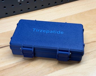Imperfect - 3ml Peptide Vial Case with Premium FREEZER UPGRADE package - Navy Blue with Tirzepatide text  (holds up to 50 vials)
