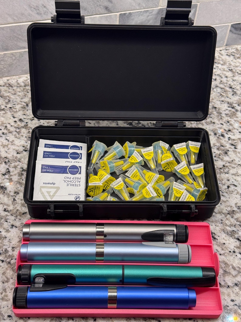Peptide Pen Storage Case Premium - with space for 4 pens plus (needles and wipes or 4 additional pens) 4 Pens and Supplies