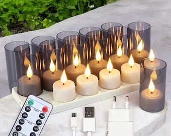 Set di candele LED ricaricabili senza fiamma: timer, telecomando, bicchieri neri