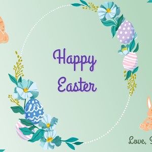 Vrolijk Pasen-wenskaart | Paasvakantiekaartsjabloon familie, vrienden | Paascadeau bewerkbare afdrukbare schattige konijntjes, bloemen lente
