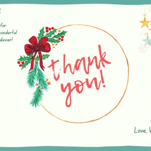 Kerstbedankkaart | Seizoensgroeten bedankkaartenset, bedankt voor het hosten, geschenken bewerkbare afdrukbare bedankkaart voor de feestdagen