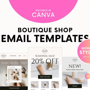 Email Templates for Online Boutique Email Marketing - Canva Newsletter Templates for Business Marketing - 5 Email Templates 30 Email Designs