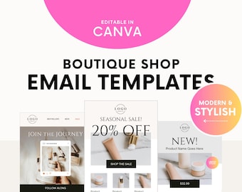 Email Templates for Online Boutique Email Marketing - Canva Newsletter Templates for Business Marketing - 5 Email Templates 30 Email Designs