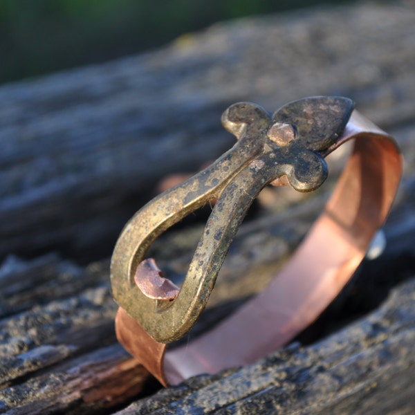 Rustic Copper and Brass Bracelet, Boho Mixed Metal Jewelry, Architectural Detail