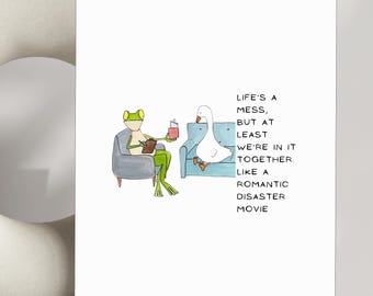 Funny Anniversary Card: Frog & Goose Romantic Disaster